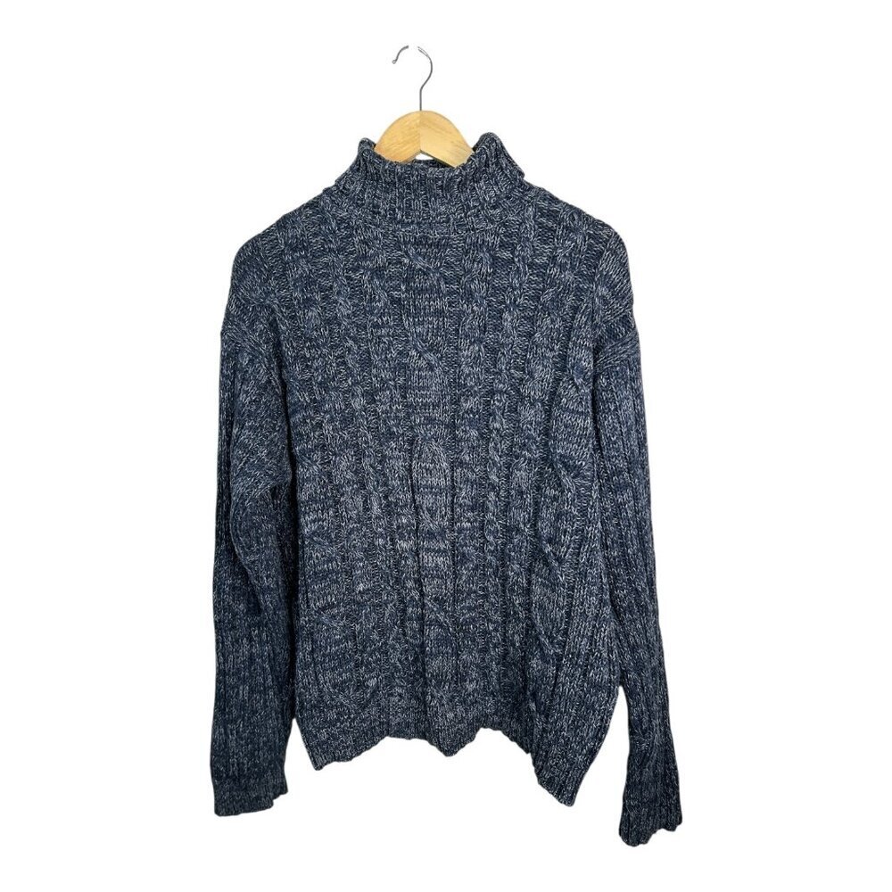 Club Monaco Men's Blue & Gray Cable-Knit Turtleneck Sweater Size‎ Large - Luxury